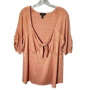Jessica Simpson Babydoll Top Women's 3XL Orange Ribbed Blouse Short Sleeve